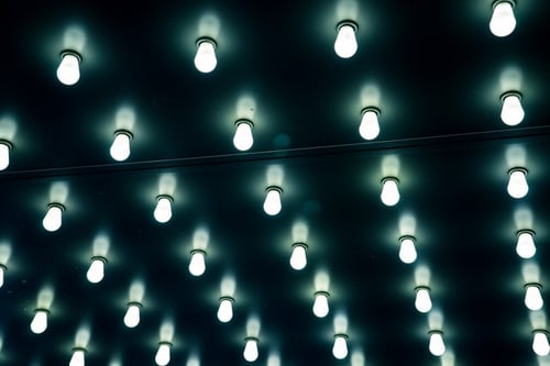 A network of LED lights on a ceiling.