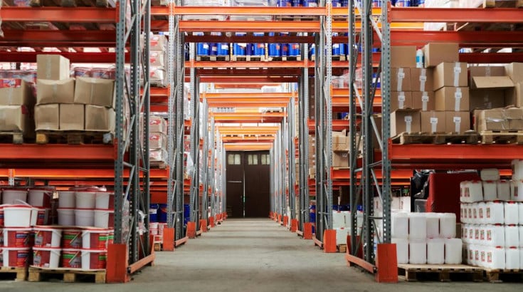 Boxes stacked up in a warehouse