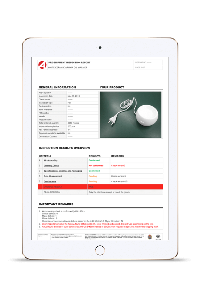 Sample QC Inspection Report Asia Quality Focus