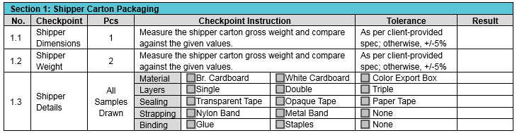 quality control checklist