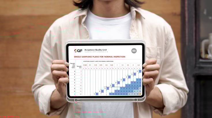 Man-holding-a-tablet-with-AQF's-AQL-table-on-it